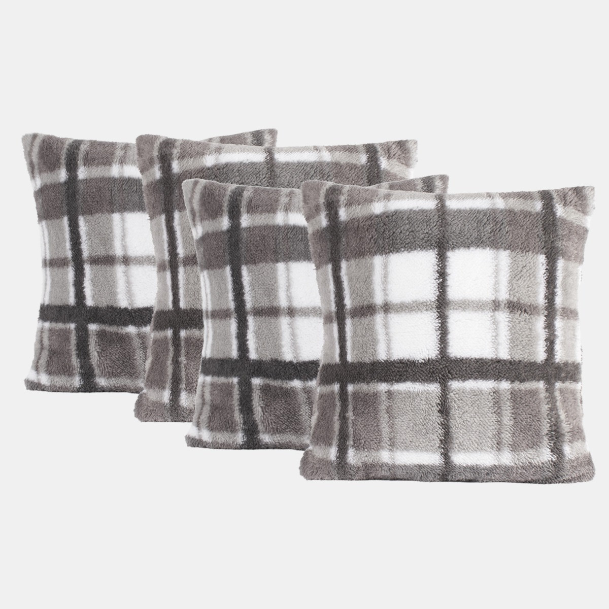 OHS Check Print Teddy Cushion Covers - Grey>