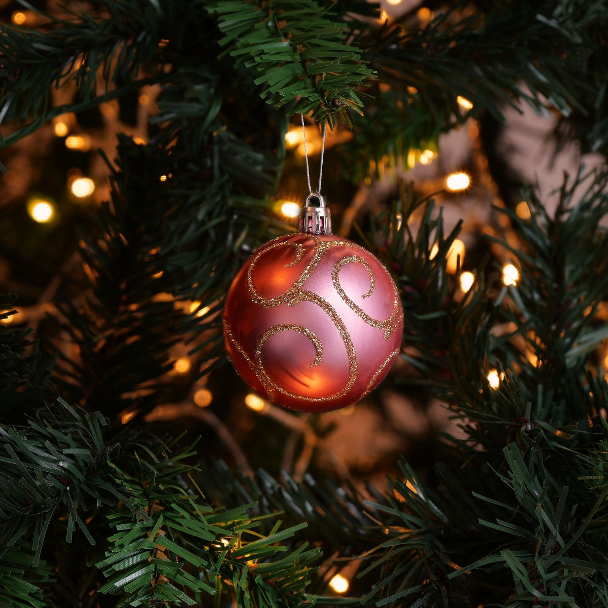 Pack of 24 Christmas Baubles - Rose Gold>