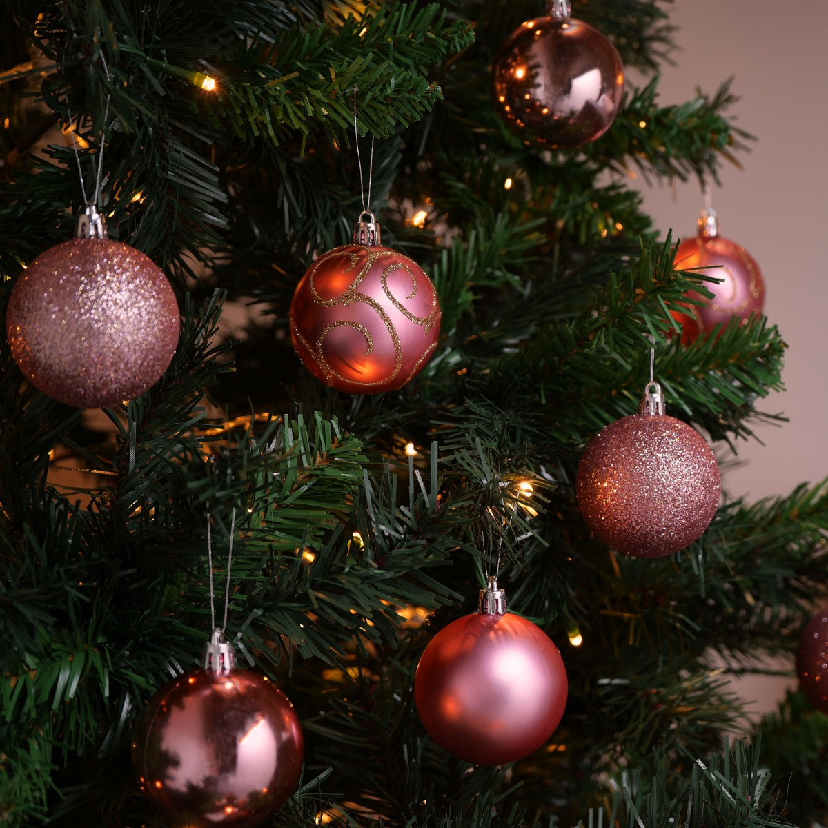 Pack of 24 Christmas Baubles - Rose Gold>