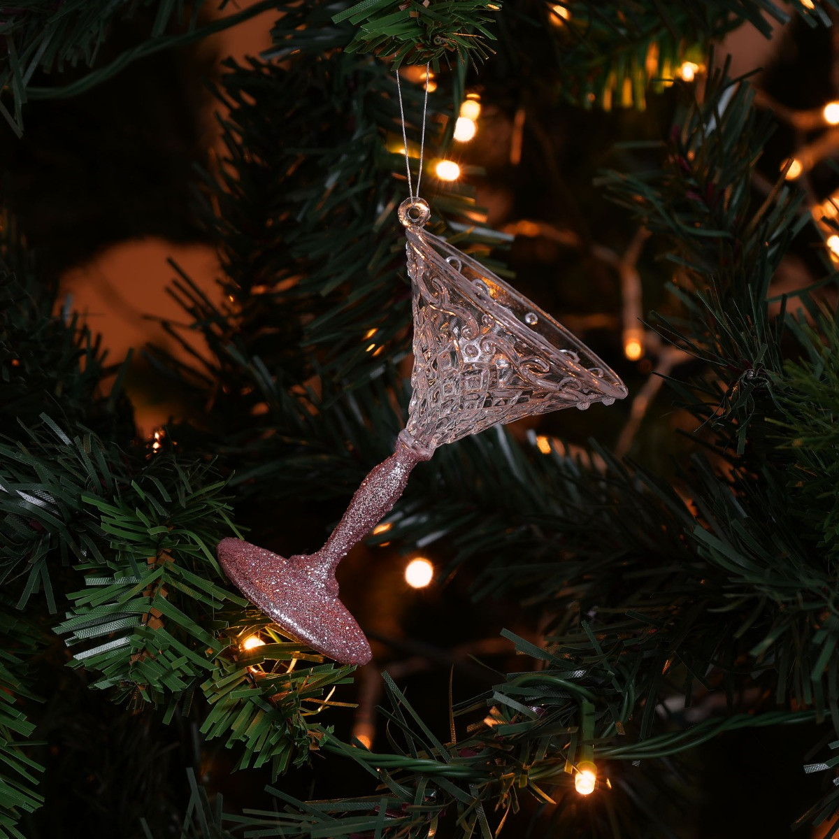 Glitter Martini Glass Christmas Tree Decoration - Rose Gold>