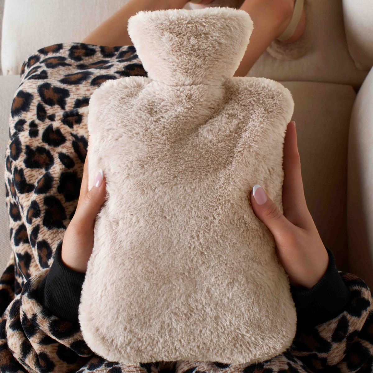 OHS Faux Fur Hot Water Bottle - Natural>