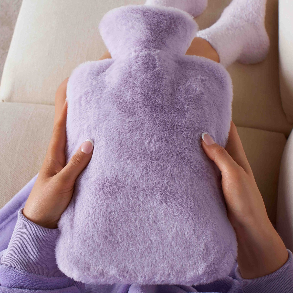 OHS Faux Fur Hot Water Bottle - Lilac>