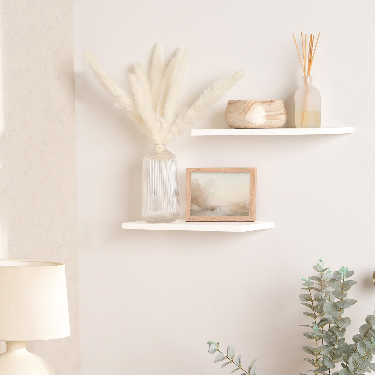 OHS Set Of 2 Floating Shelves, White - 15 x 40 cm>