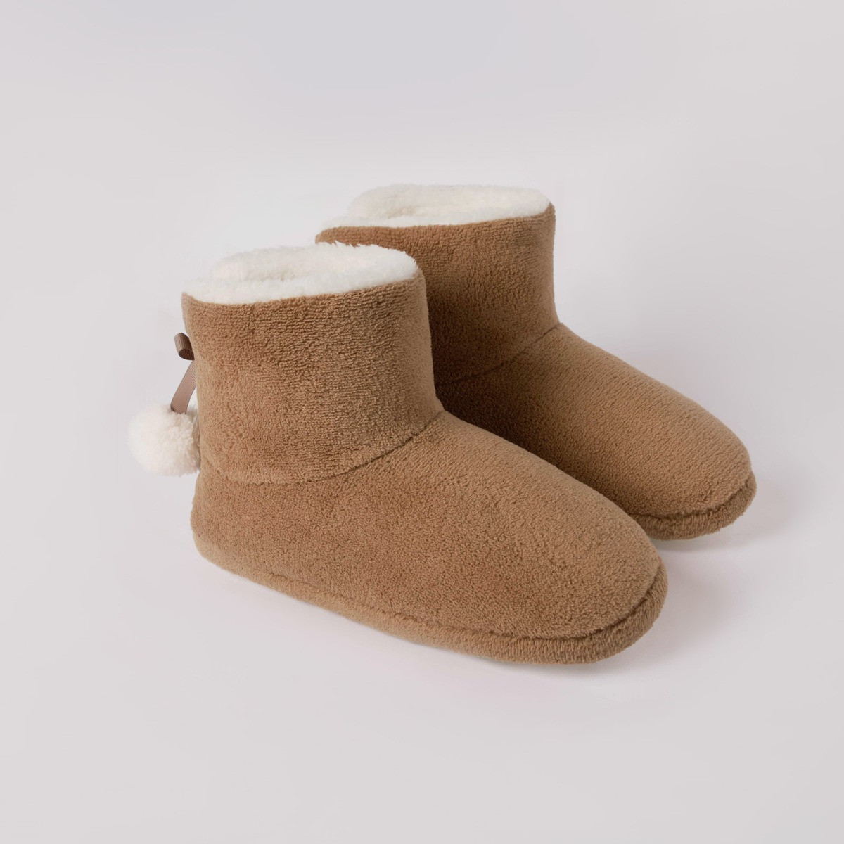 OHS Fluffy Boot Slippers, Tan - Small>