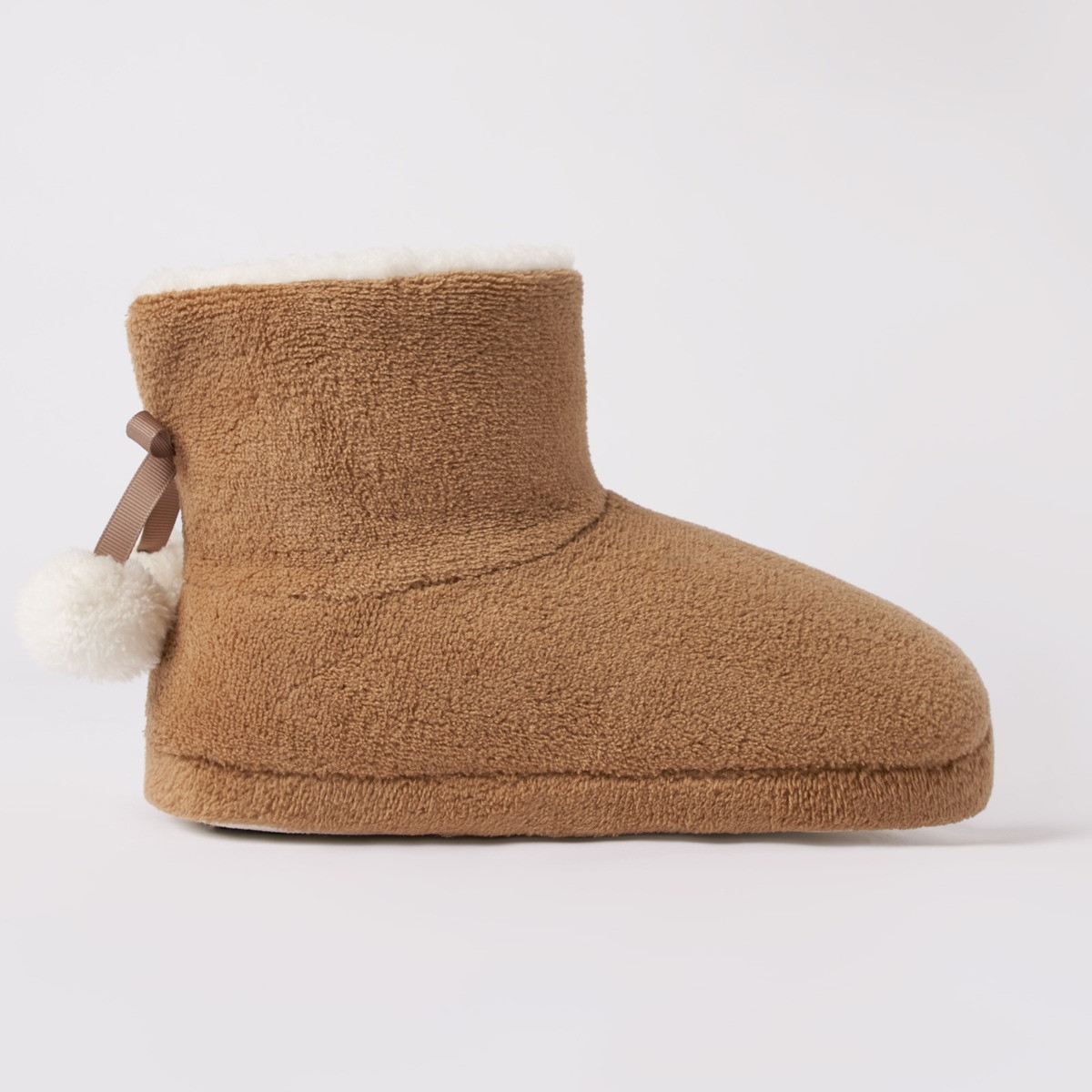 OHS Fluffy Boot Slippers, Tan - Small>