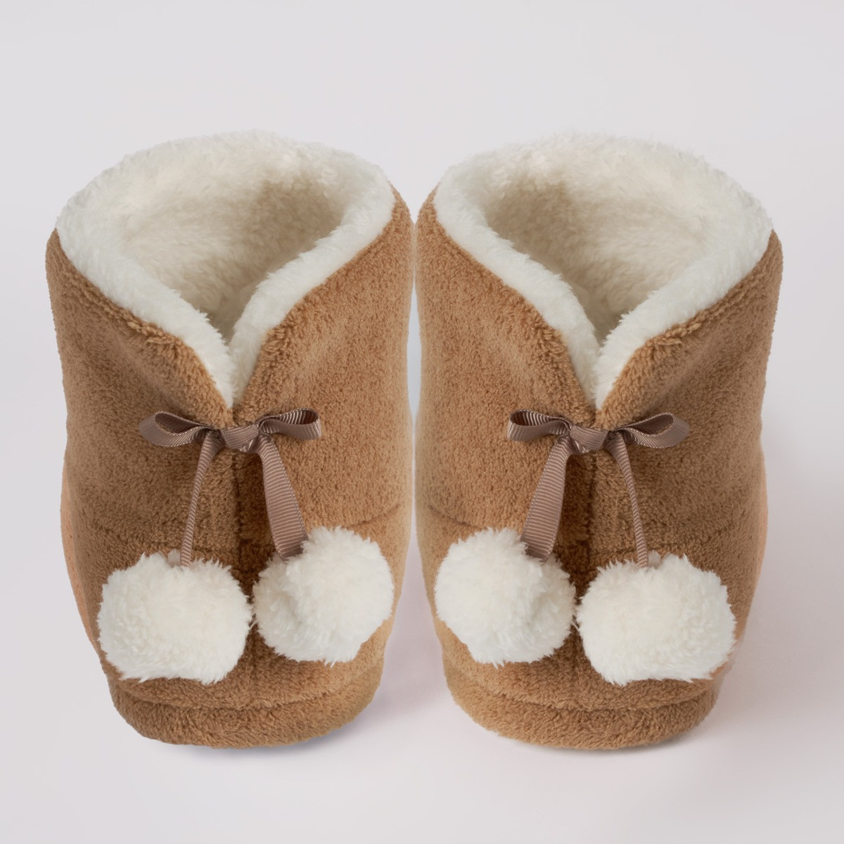 OHS Fluffy Boot Slippers, Tan - Small>