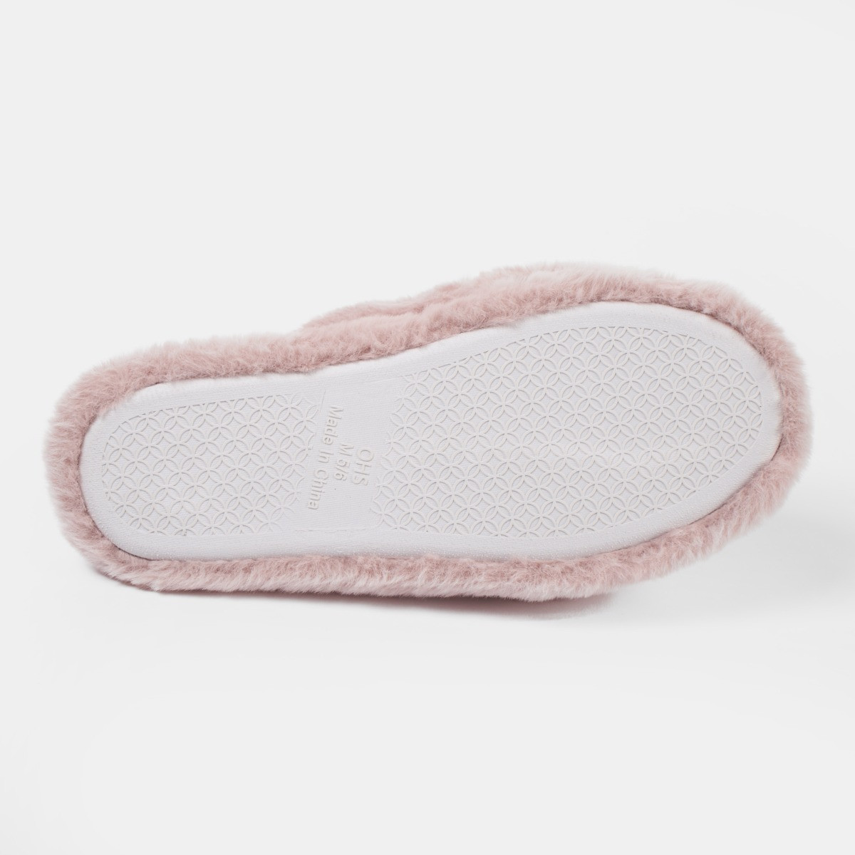 OHS Faux Fur Platform Cross Strap Slippers - Blush