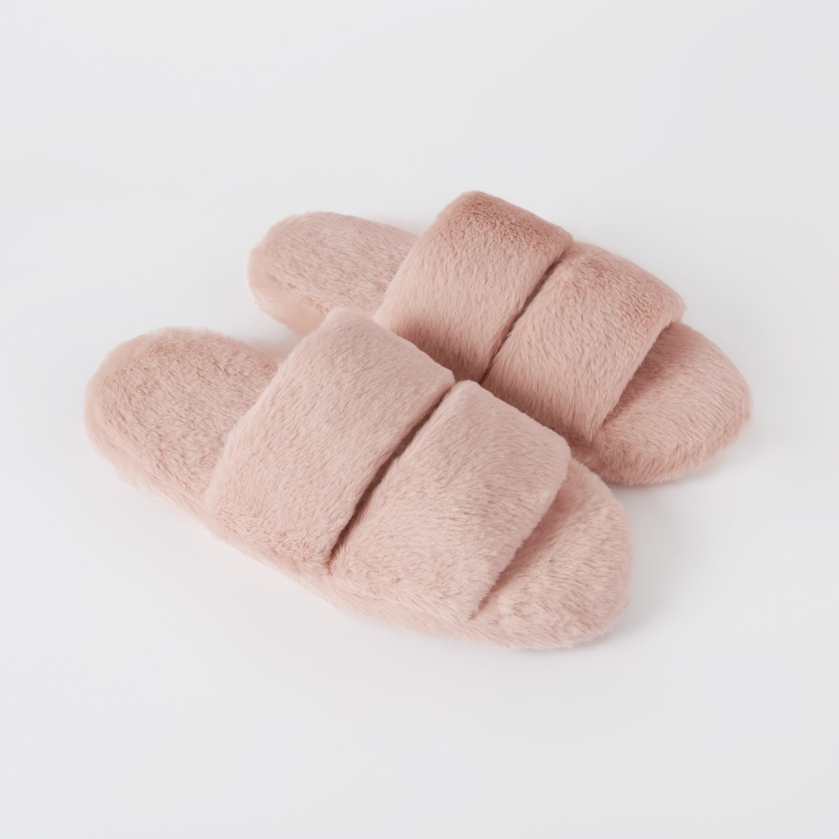 OHS Faux Fur Platform Slider Slippers, Blush - Small>