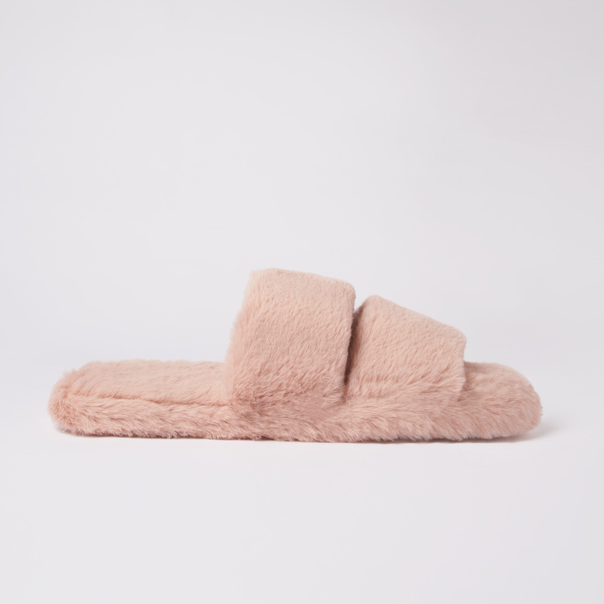 OHS Faux Fur Platform Slider Slippers, Blush - Small>