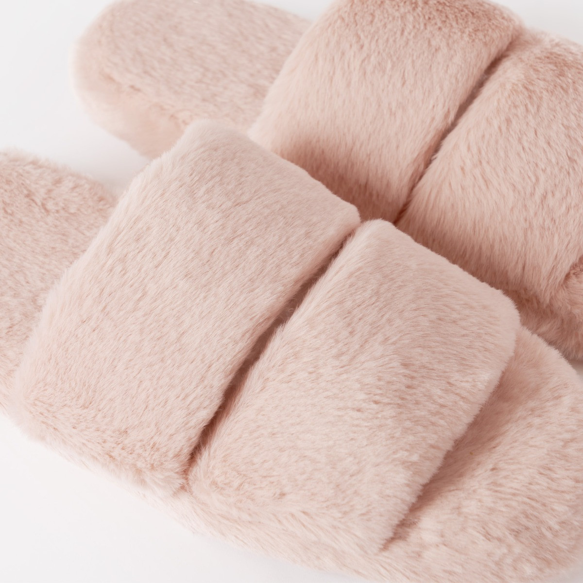 OHS Faux Fur Platform Slider Slippers, Blush - Small>