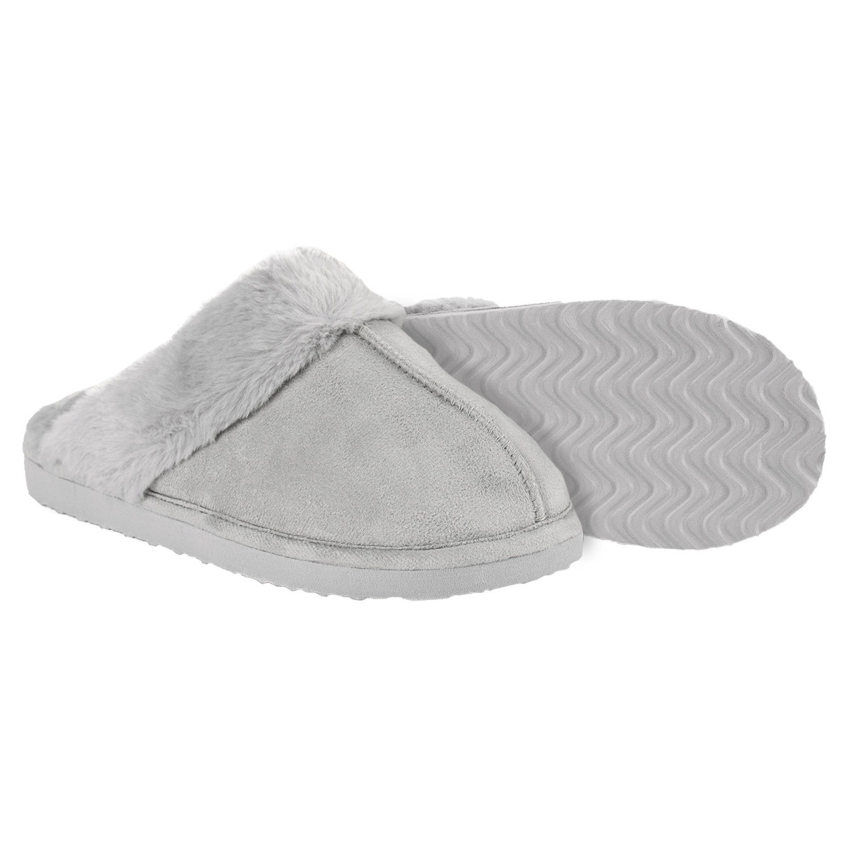 OHS Faux Suede Platform Mule Slippers - Silver>