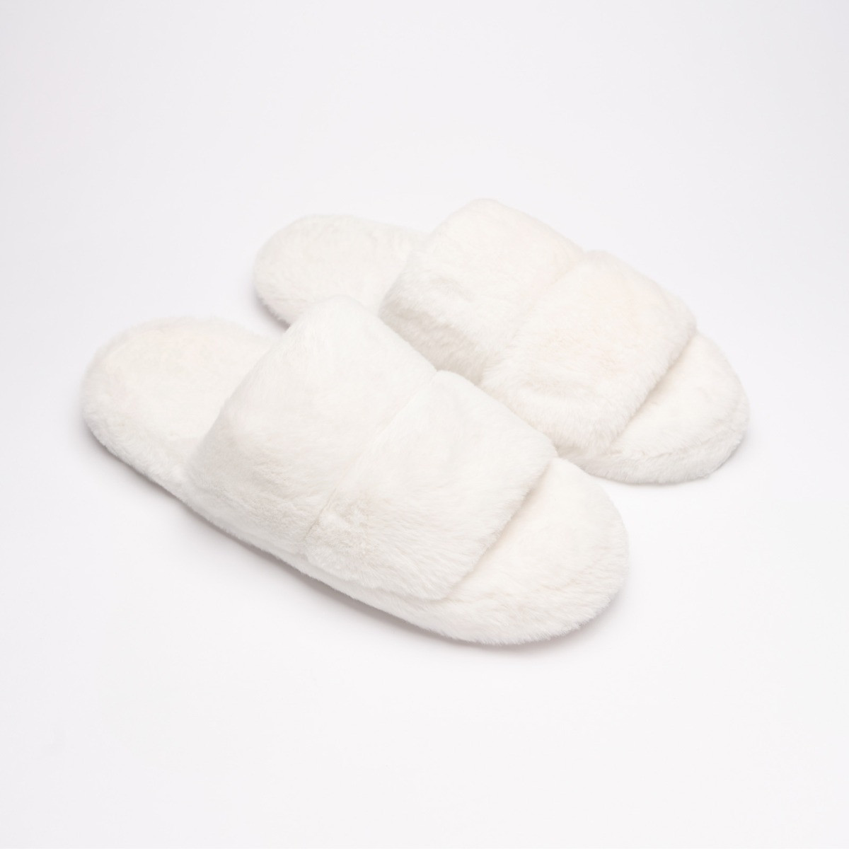 OHS Faux Fur Platform Slider Slippers, Cream - Large>