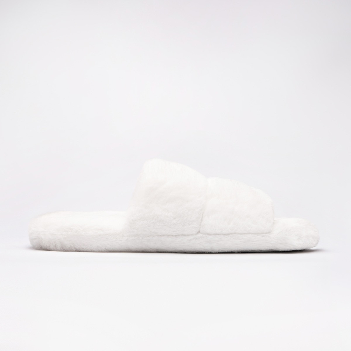 OHS Faux Fur Platform Slider Slippers, Cream - Large>