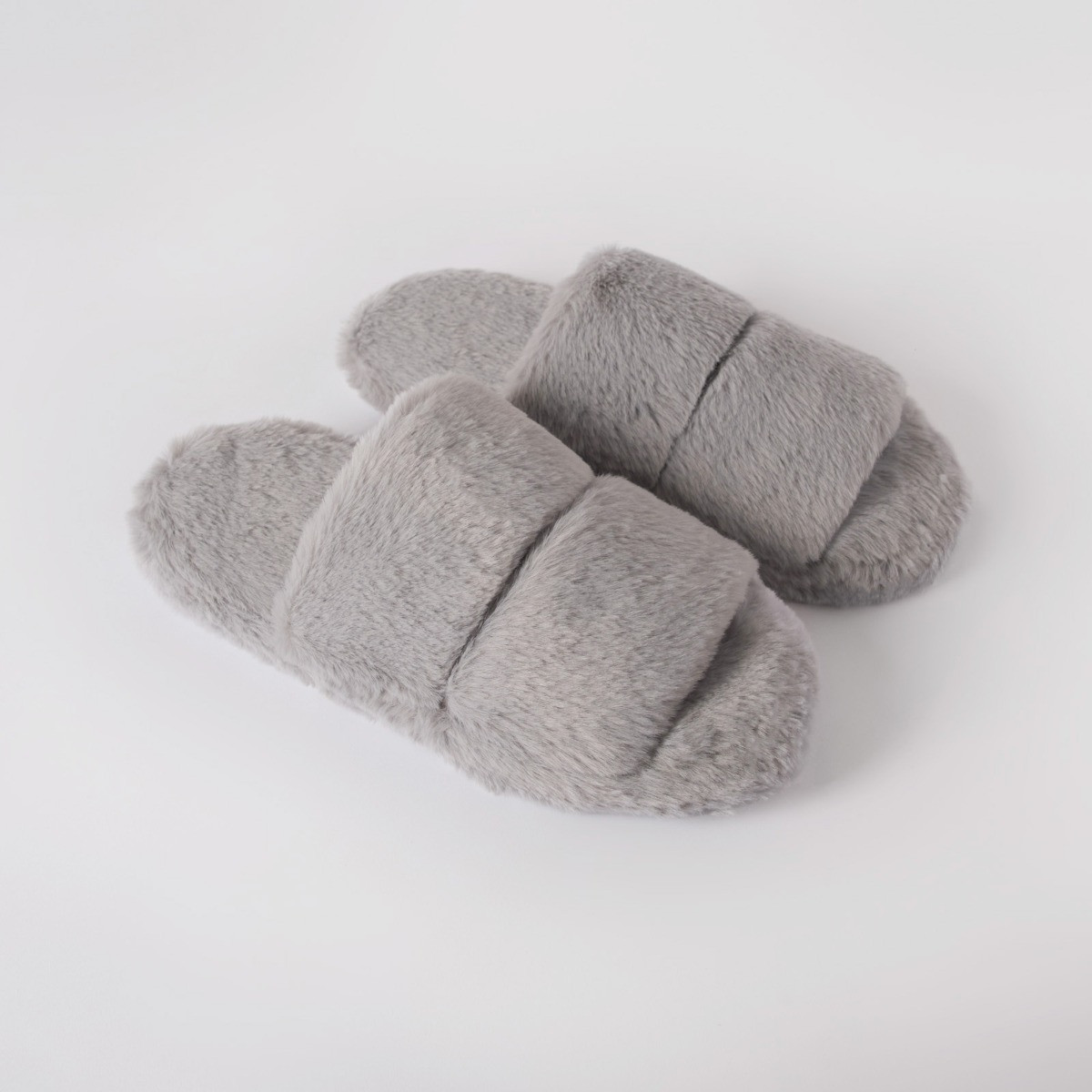 OHS Faux Fur Platform Slider Slippers, Grey - Small>