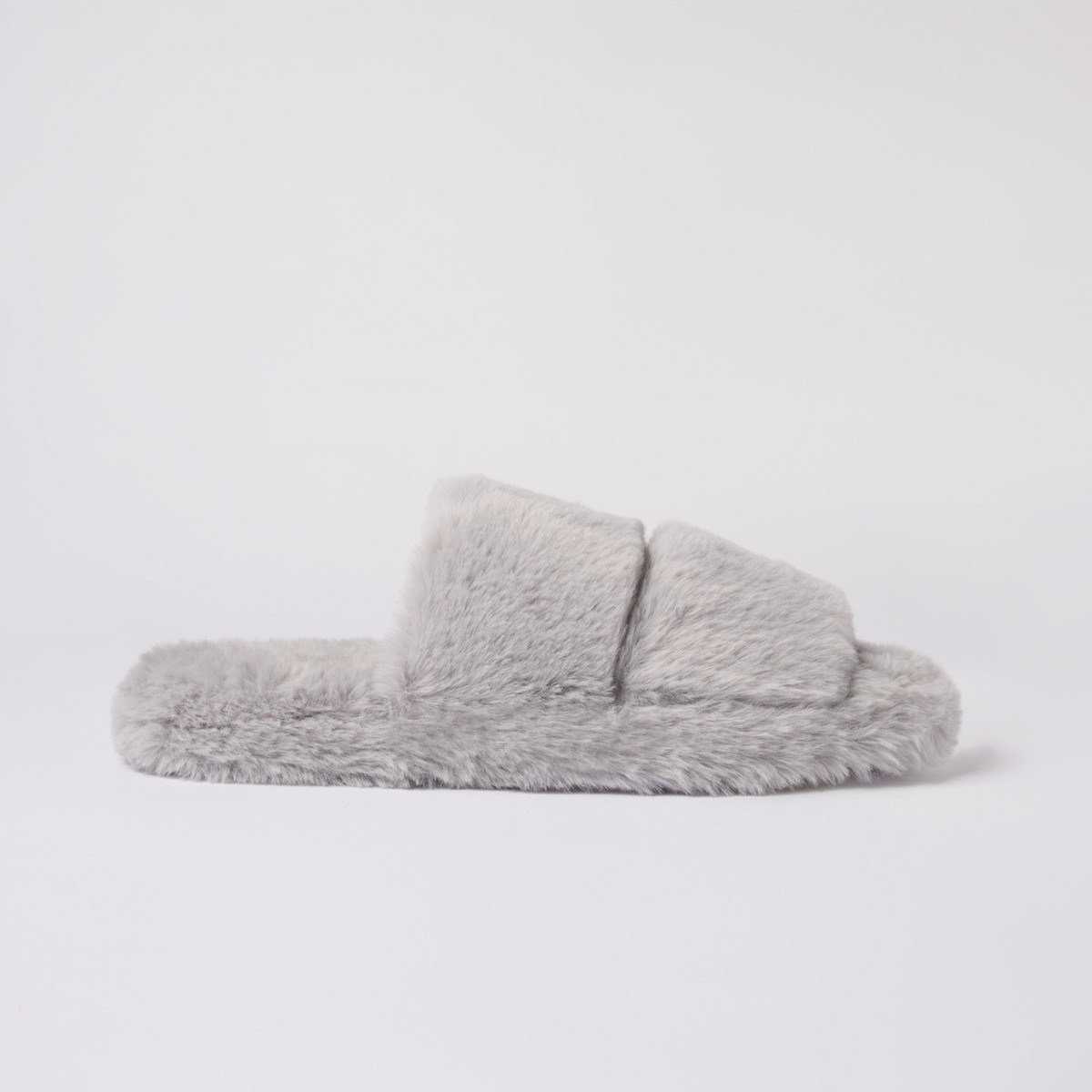 OHS Faux Fur Platform Slider Slippers, Grey - Small>