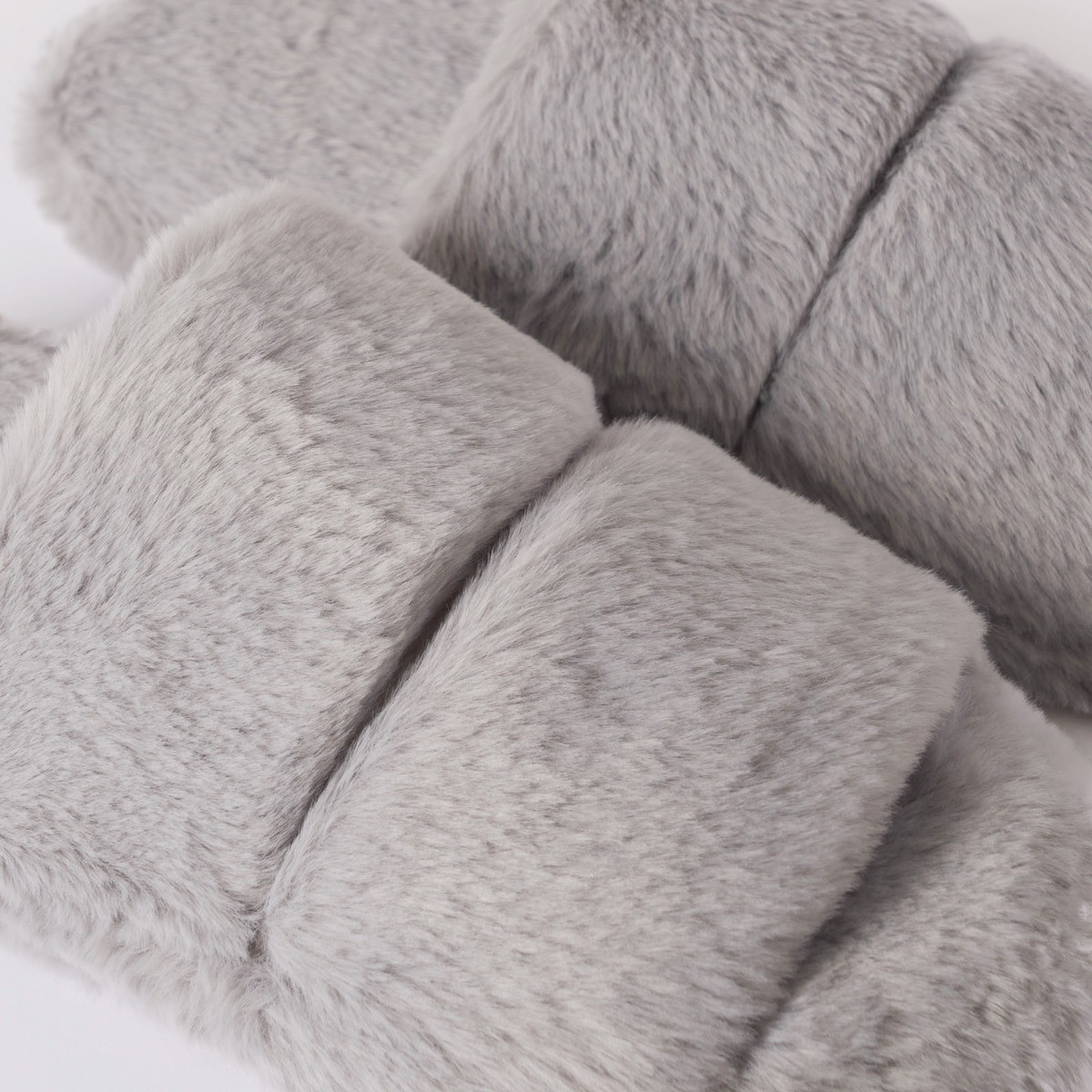 OHS Faux Fur Platform Slider Slippers, Grey - Small>