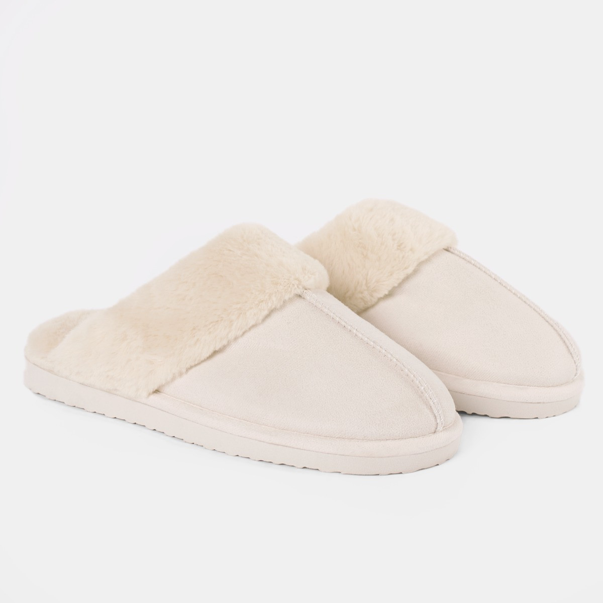 OHS Faux Suede Platform Mule Slippers - Natural>