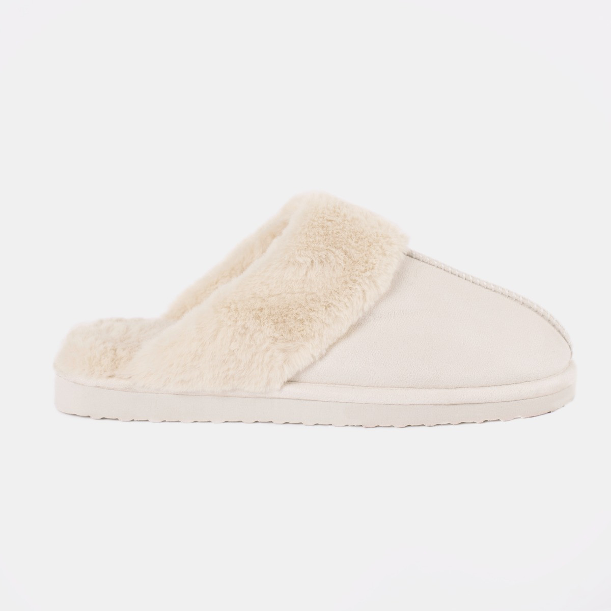 OHS Faux Suede Platform Mule Slippers - Natural>