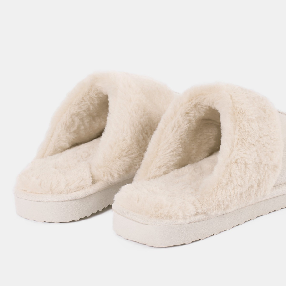 OHS Faux Suede Platform Mule Slippers - Natural>