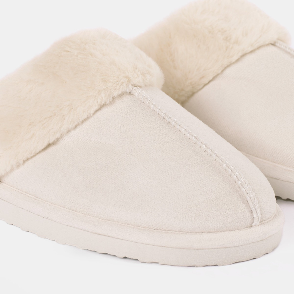 OHS Faux Suede Platform Mule Slippers - Natural>