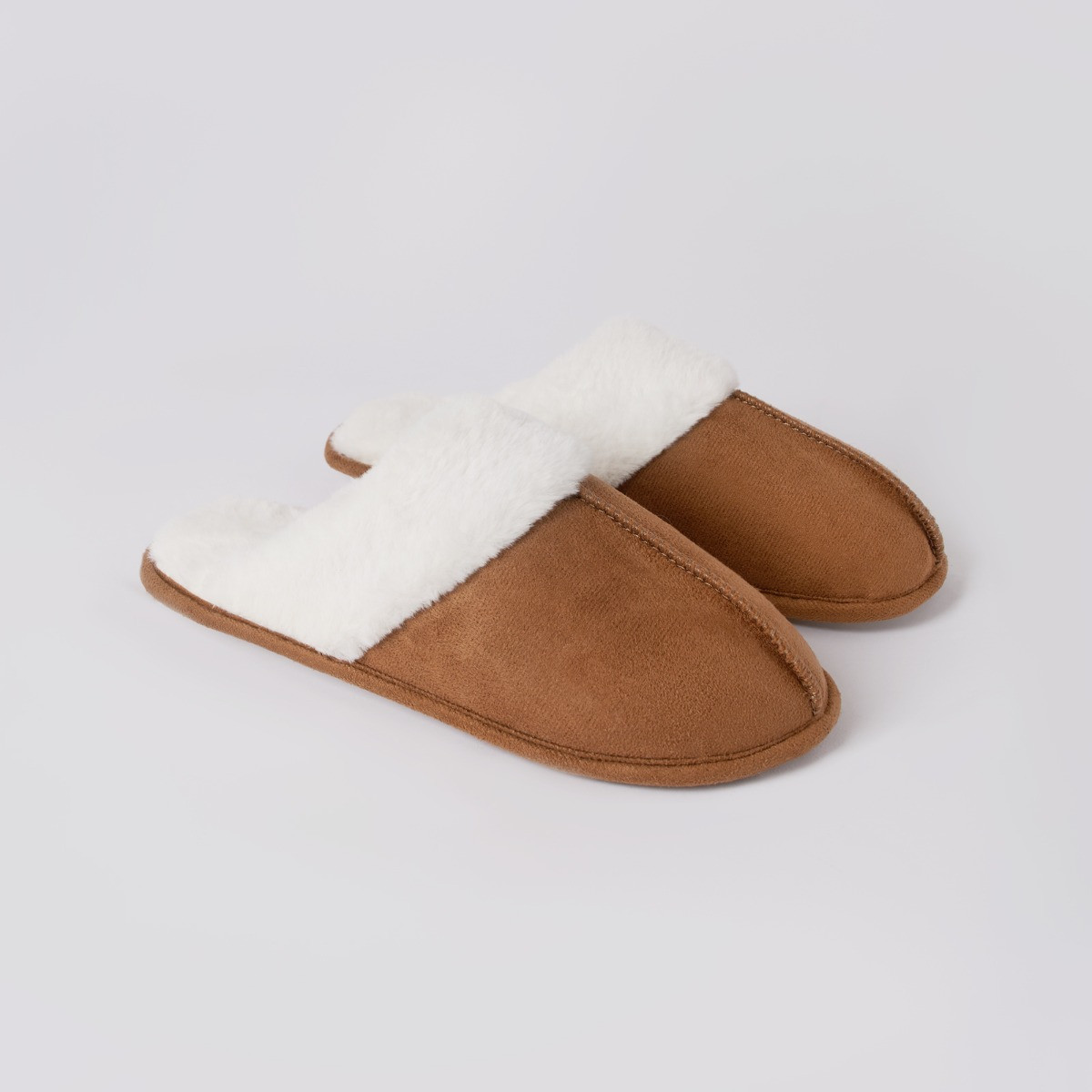 OHS Faux Suede Mule Slippers, Tan - Small>