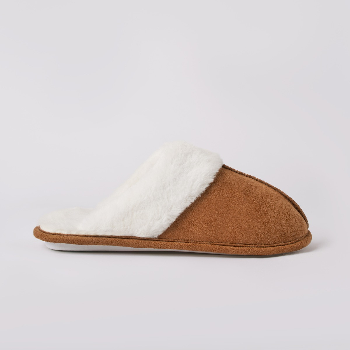 OHS Faux Suede Mule Slippers, Tan - Small>