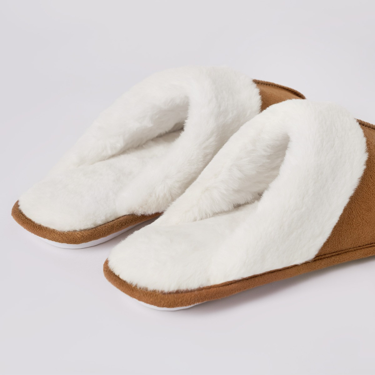 OHS Faux Suede Mule Slippers, Tan - Small>