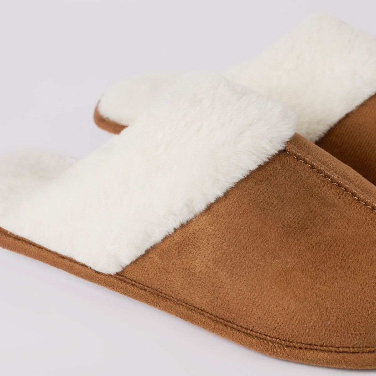 OHS Faux Suede Mule Slippers, Tan - Small>