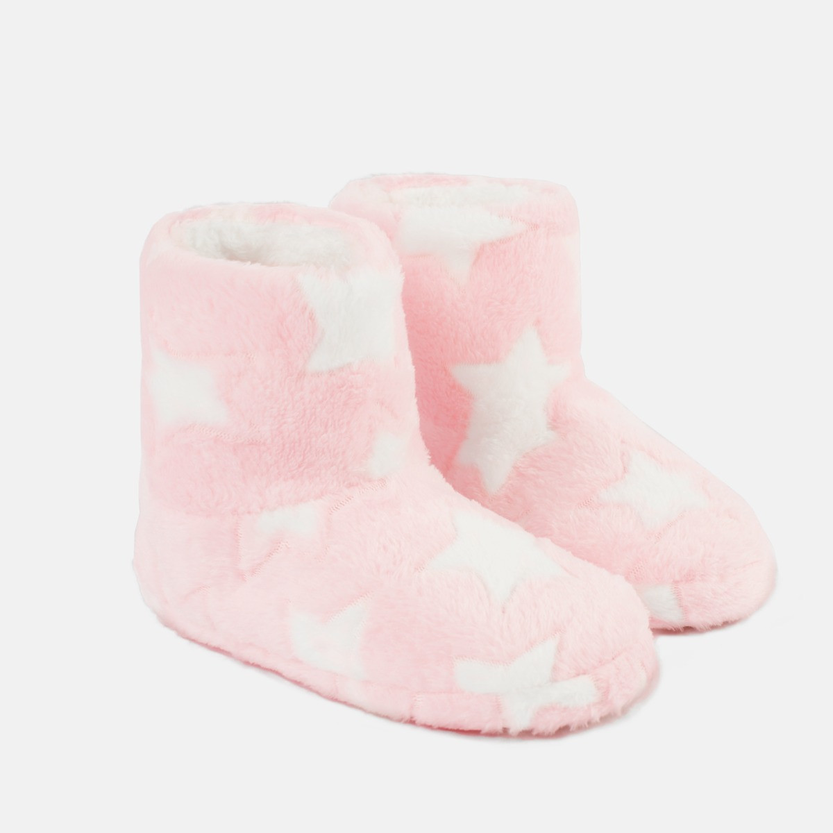 OHS Kids Star Print Boot Slippers - Blush>