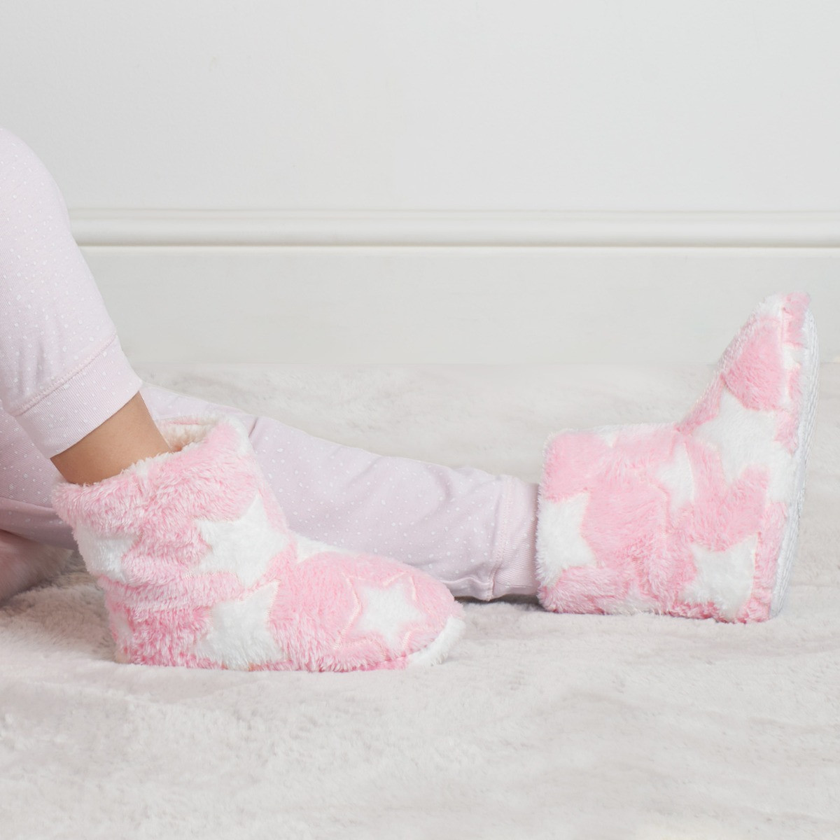 OHS Kids Star Print Boot Slippers - Blush>