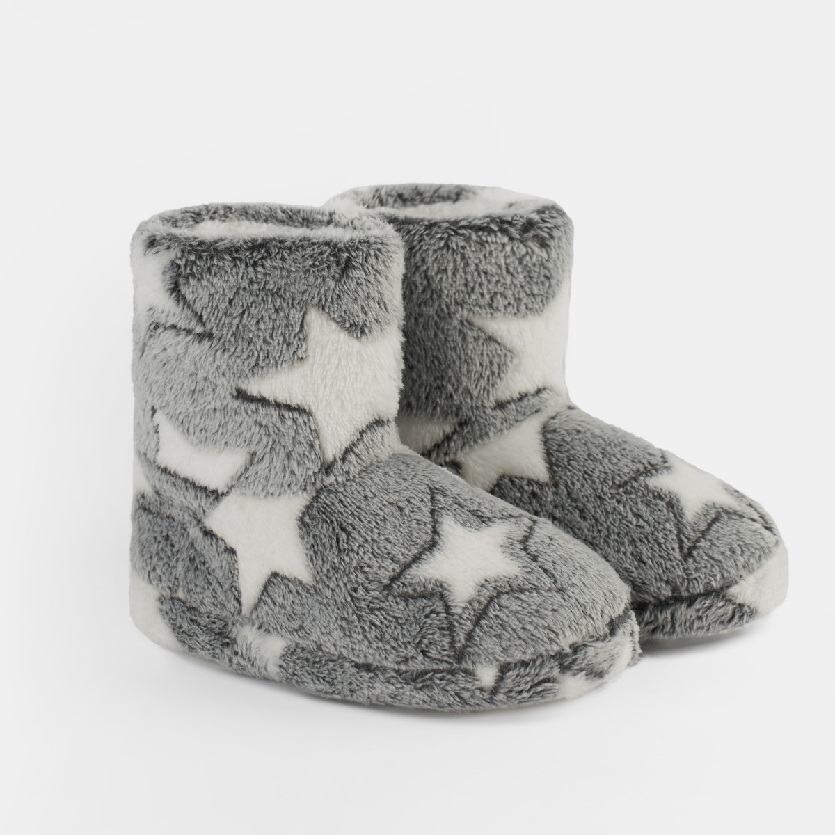 OHS Kids Star Print Boot Slippers - Charcoal>