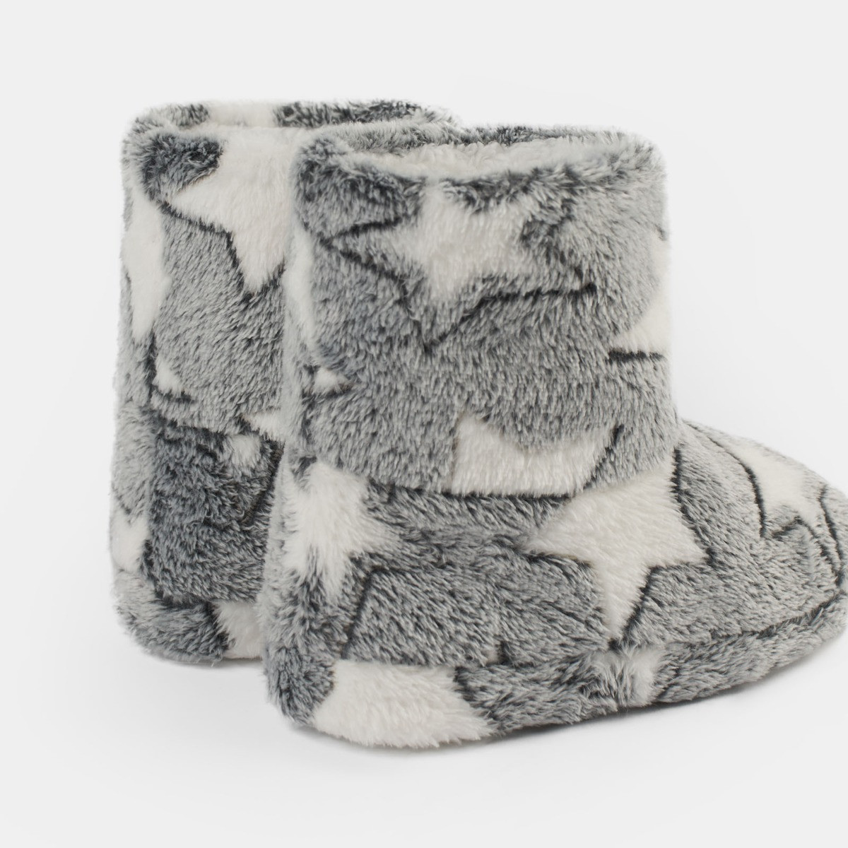 OHS Kids Star Print Boot Slippers - Charcoal>