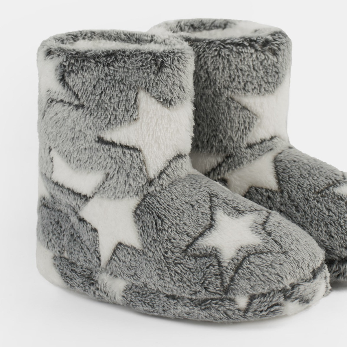 OHS Kids Star Print Boot Slippers - Charcoal>