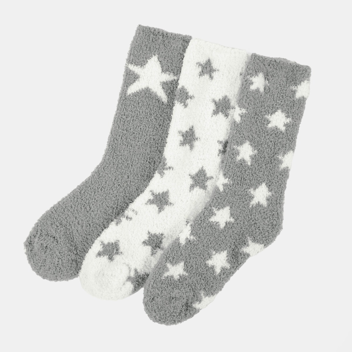 OHS Star Fluffy Fleece Socks, Grey - 3PK>