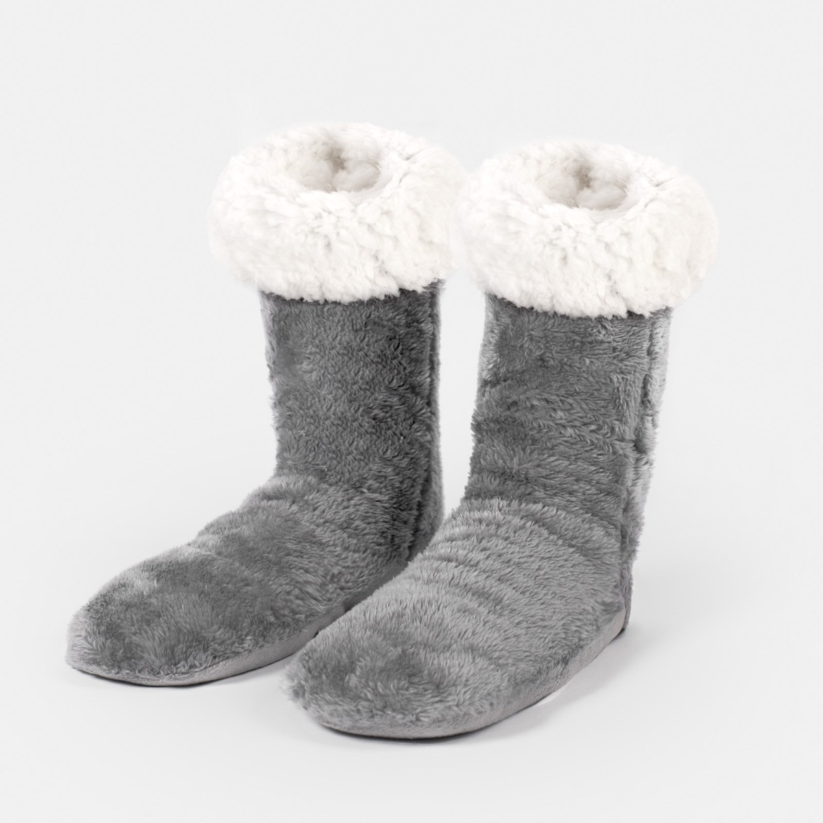 OHS Teddy Sherpa Reverse Slipper Socks - Charcoal>