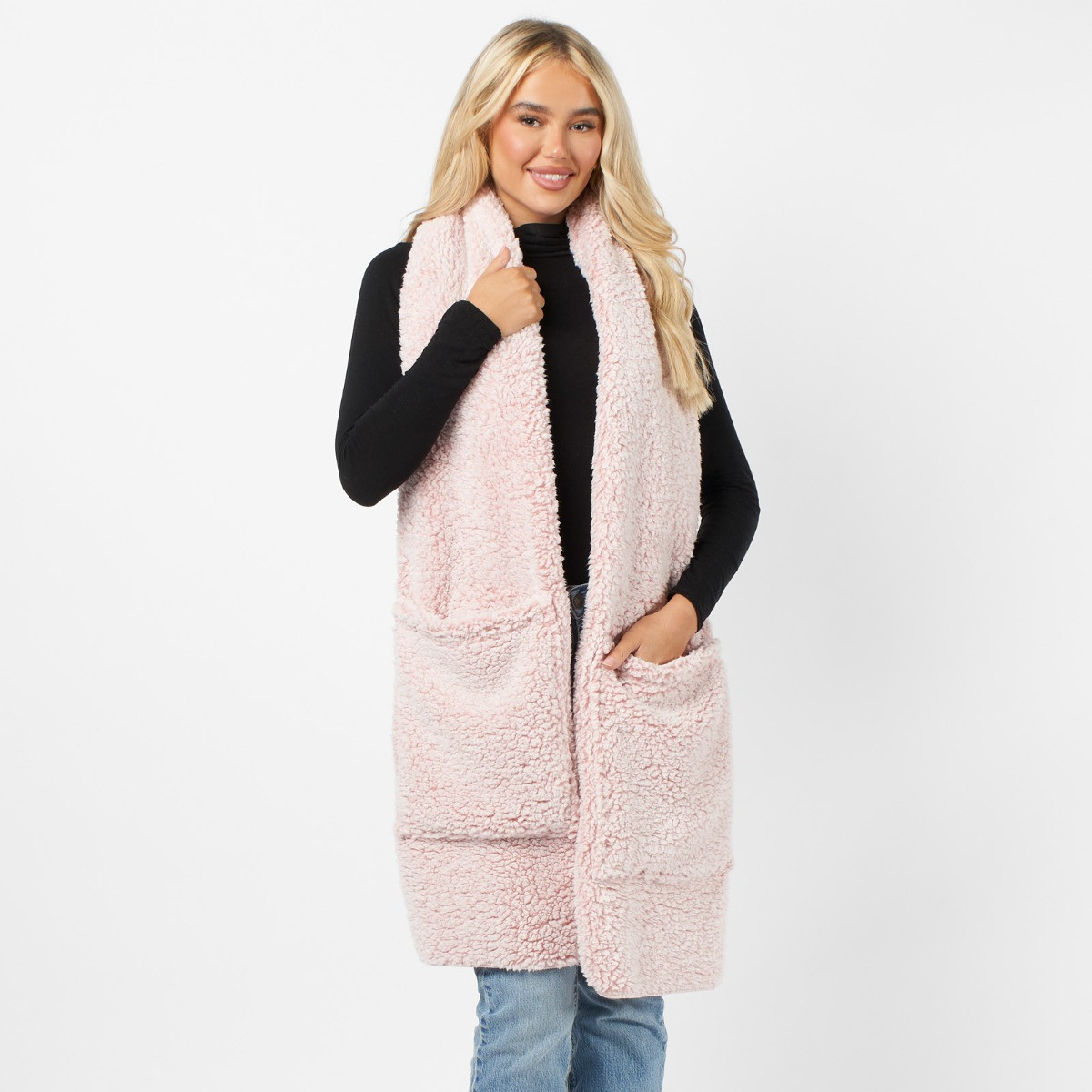 OHS Teddy Marl Pocket Scarf - Blush>