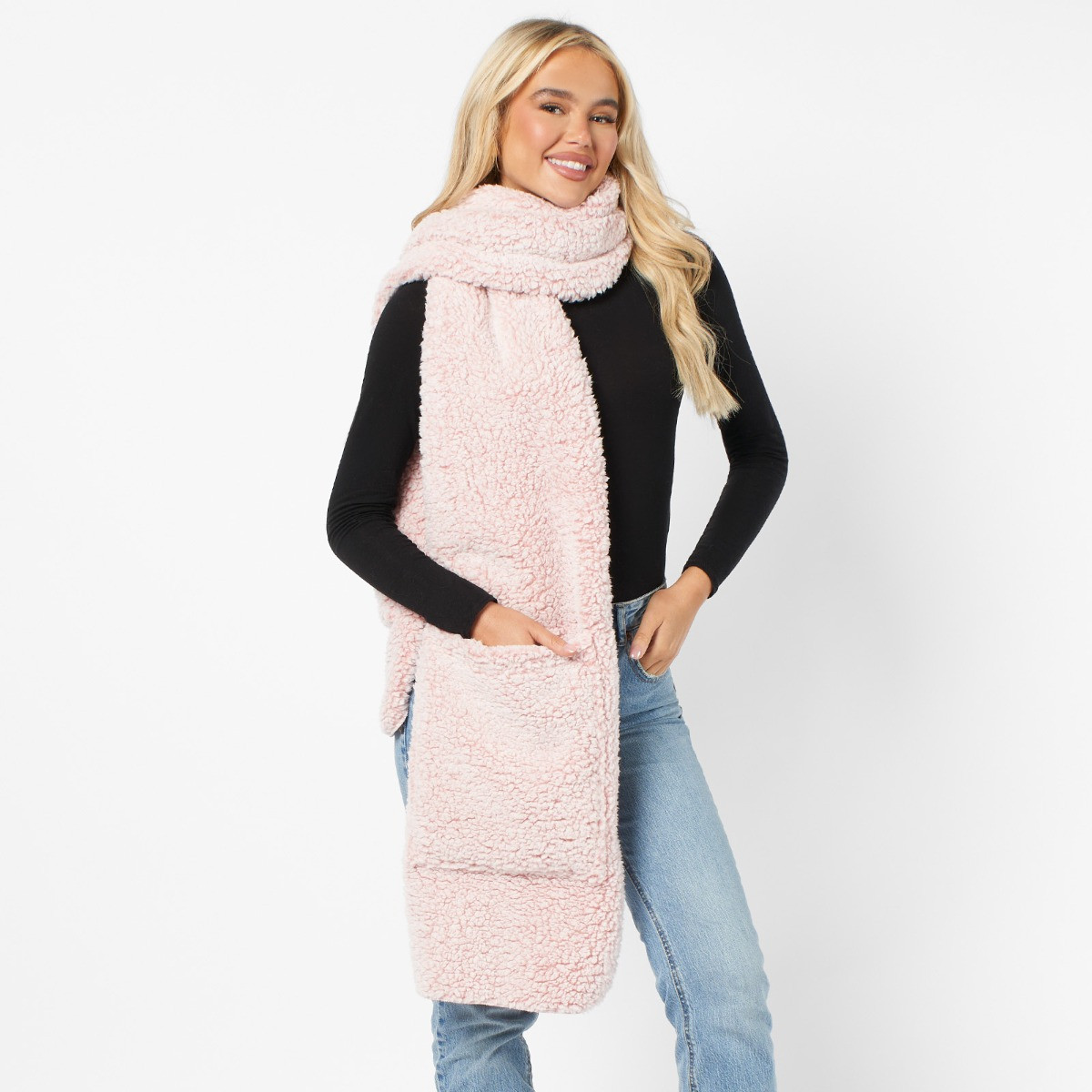 OHS Teddy Marl Pocket Scarf - Blush>