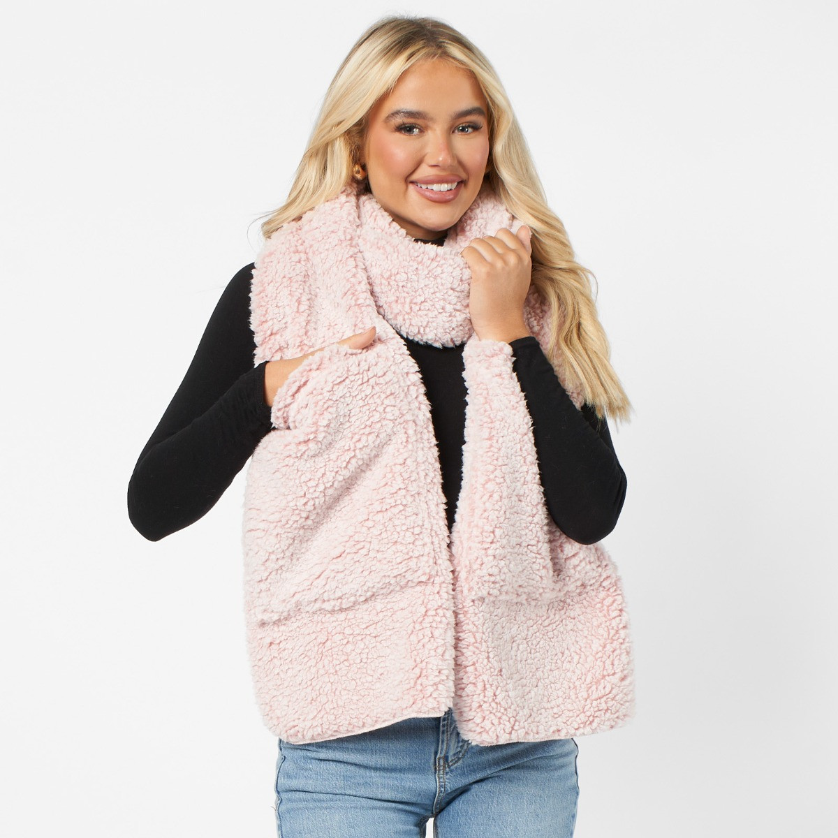 OHS Teddy Marl Pocket Scarf - Blush>