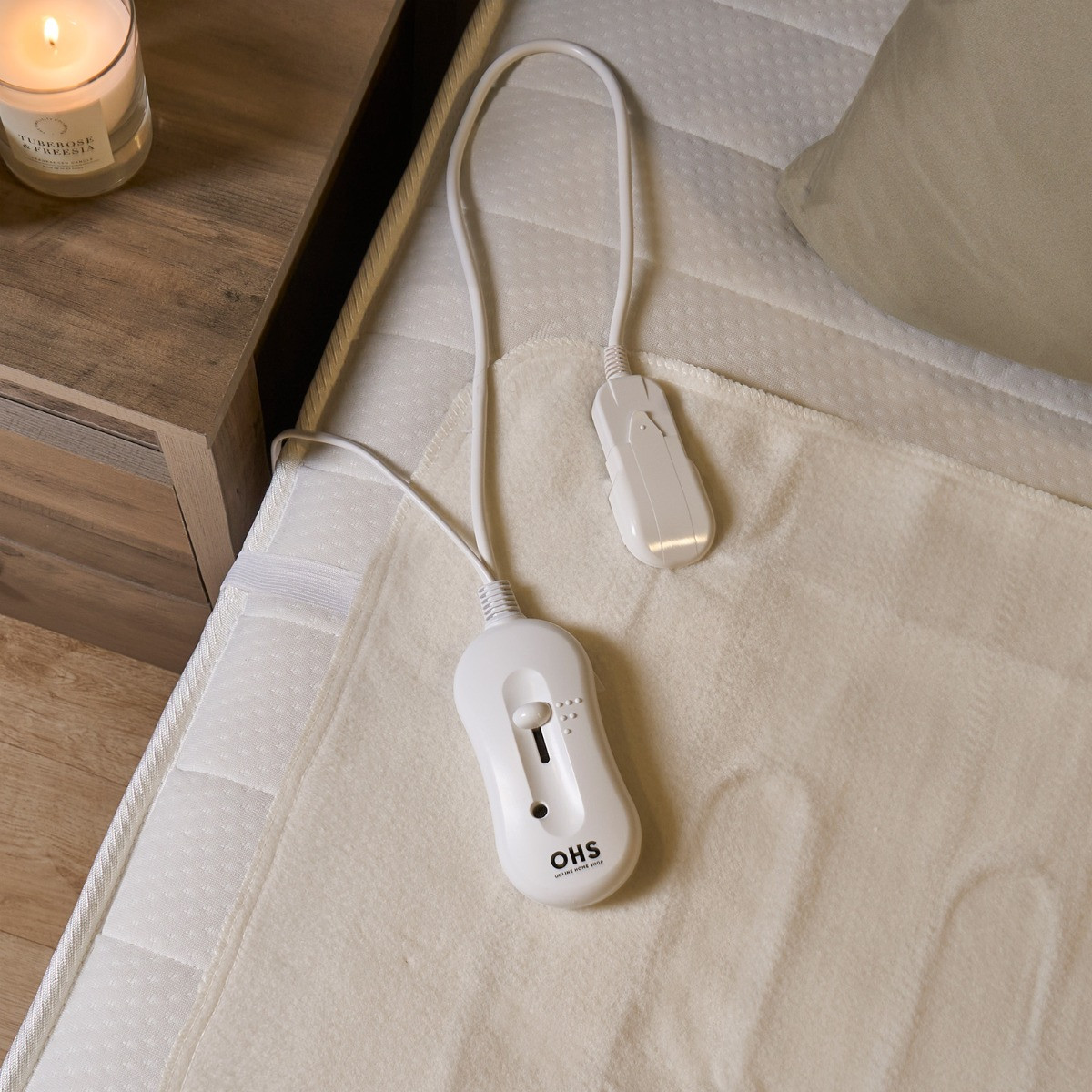 OHS Electric Heated Fleece Under Blanket Sheet, White - Single>