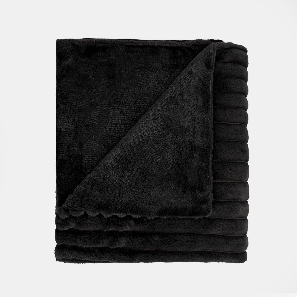 OHS Faux Fur Thick Ribbed Throw - Black>