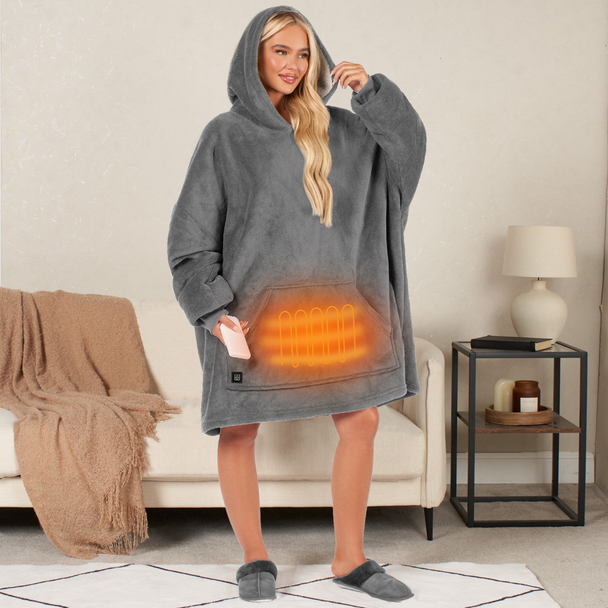 OHS Electric Heated Oversized Hoodie Blanket, Adults - Charcoal