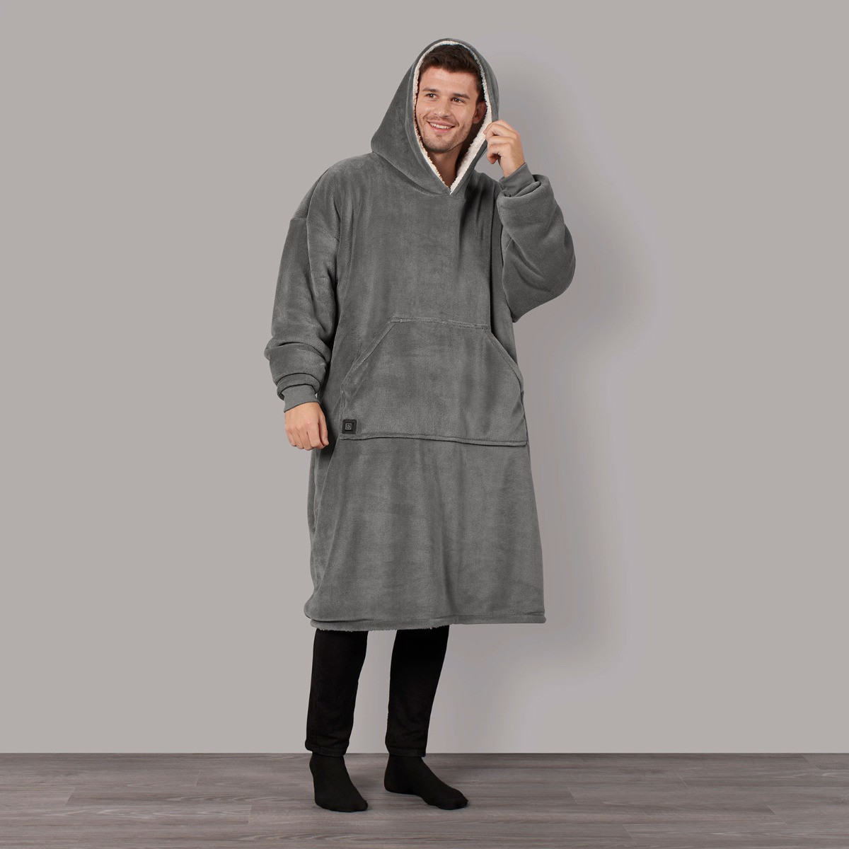 OHS Adults Extra-Long Electric Heated Hoodie Blanket - Charcoal>