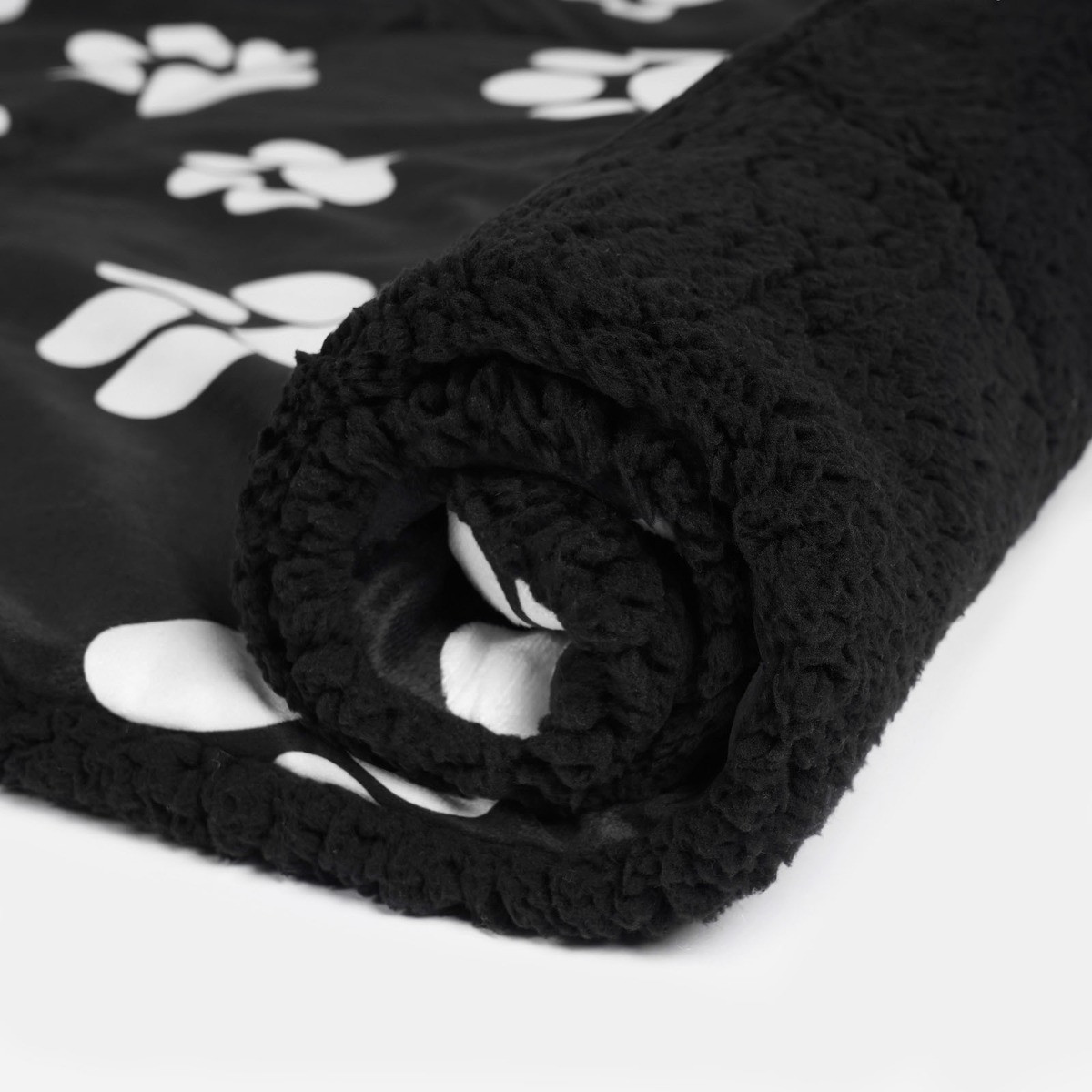 OHS Paw Print Soft Sherpa Reverse Quilted Pet Blanket - Black>