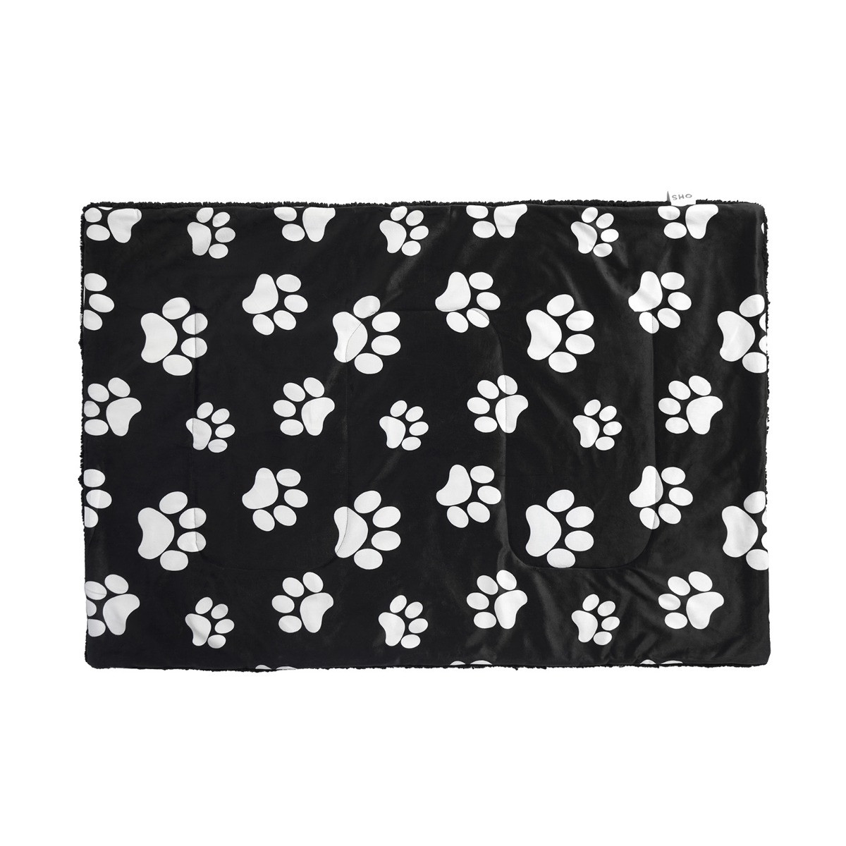 OHS Paw Print Soft Sherpa Reverse Quilted Pet Blanket - Black>