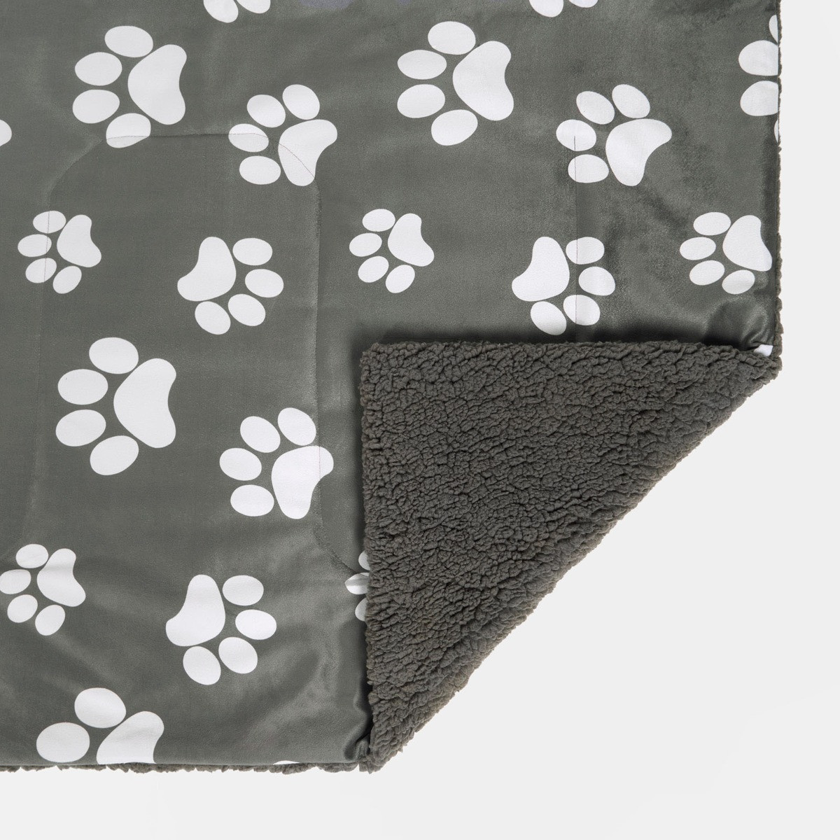 OHS Paw Print Soft Sherpa Reverse Quilted Pet Blanket - Charcoal>