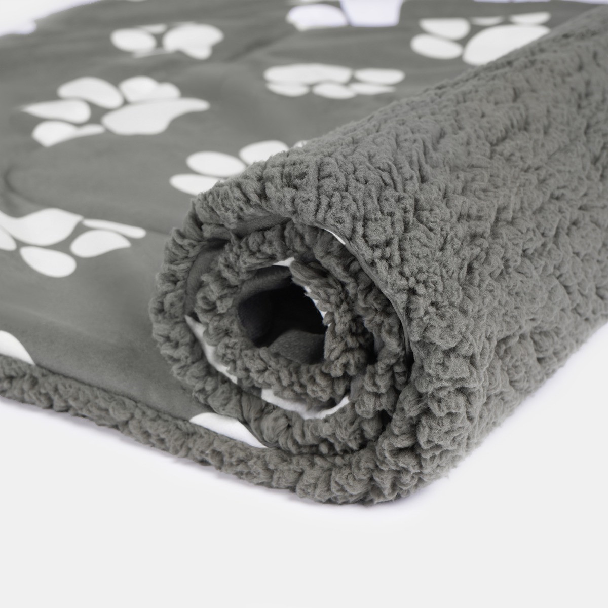 OHS Paw Print Soft Sherpa Reverse Quilted Pet Blanket - Charcoal>