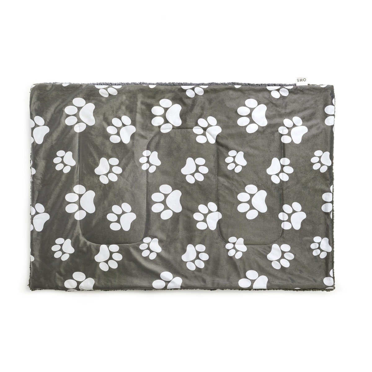 OHS Paw Print Soft Sherpa Reverse Quilted Pet Blanket - Charcoal>