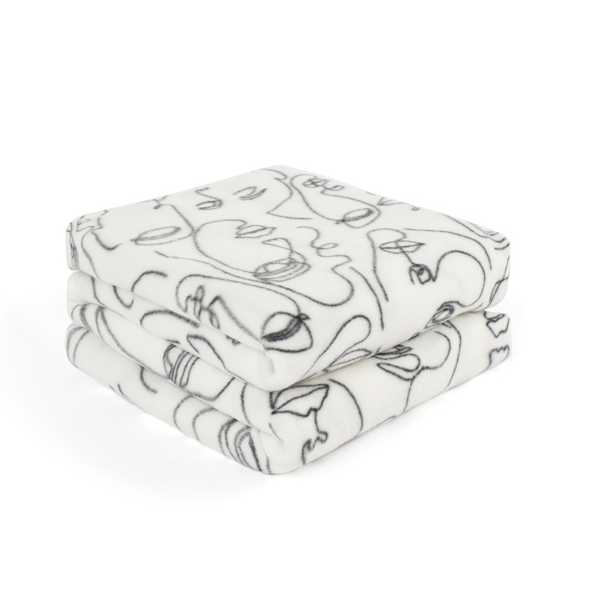 OHS Abstract Faces Fleece Throw - Black & White>