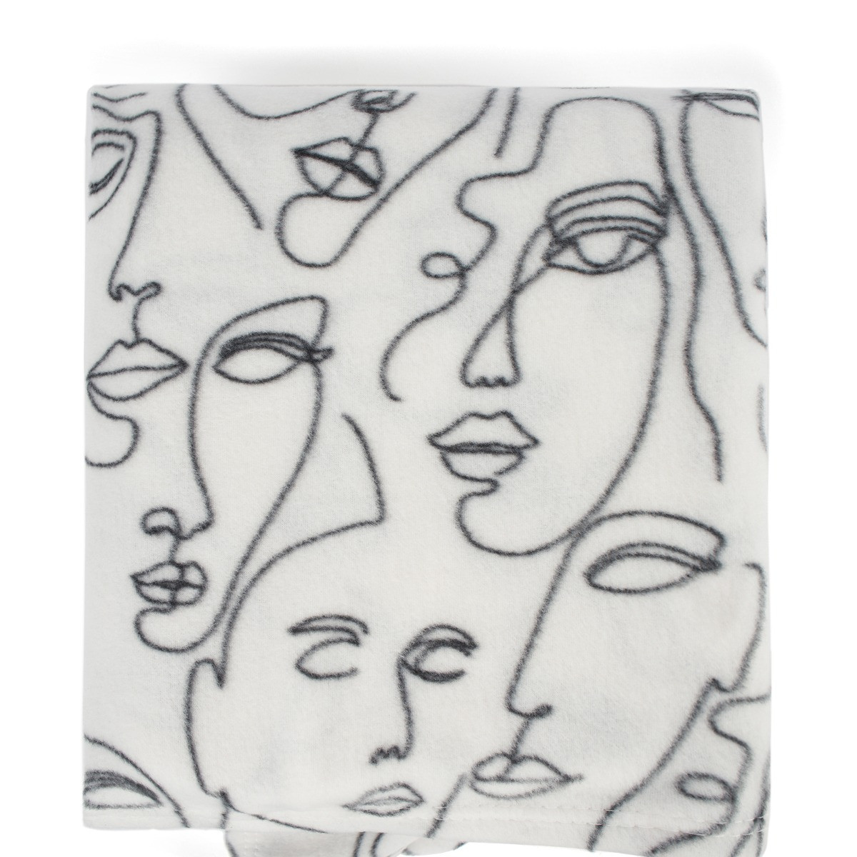 OHS Abstract Faces Fleece Throw - Black & White>