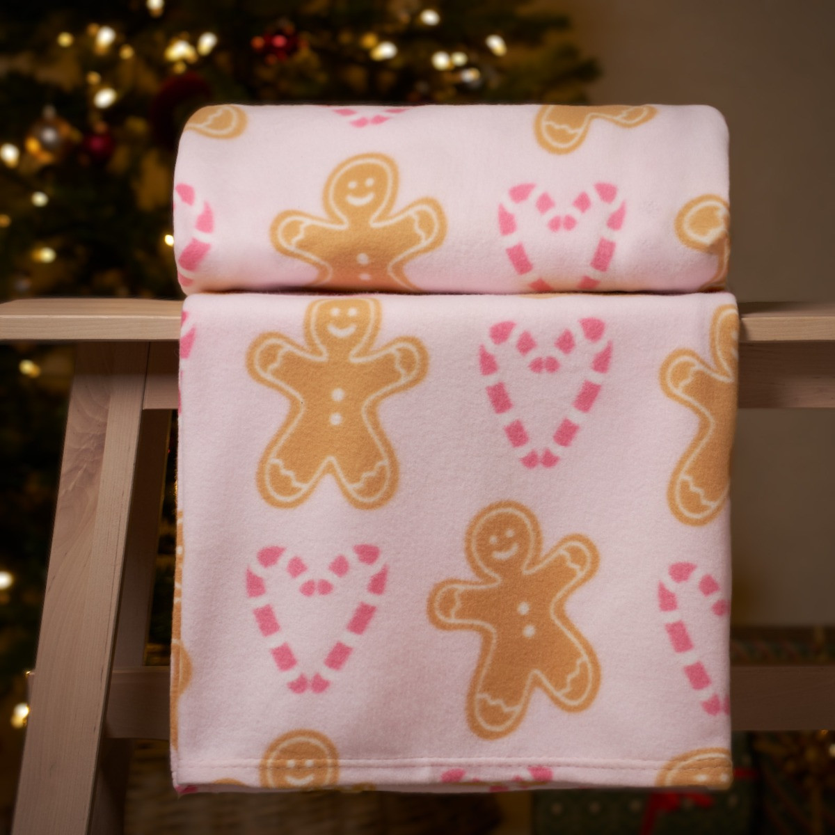 OHS Gingerbread Candy Cane Fleece Throw - Blush Pink>